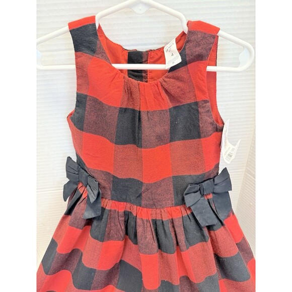CARTER’S Girls Sz 4 Red & Black Buffalo Plaid Check Dress Holiday Pictures New - Picture 3 of 10